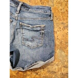 SILVER JEANS CO Chino Denim Shorts Cuffed Women 25‎ x 4 Inseam Stretch (A180)